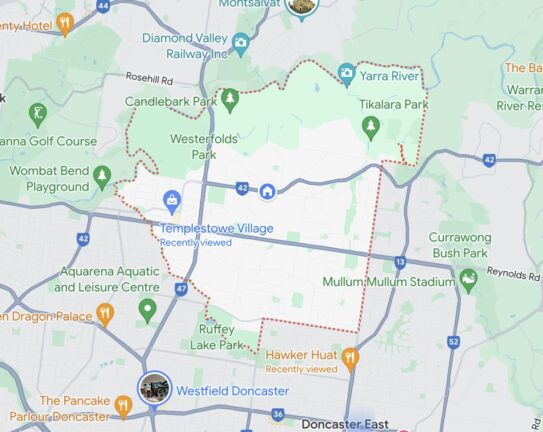 Map of Templestowe and surrpounding suburbs