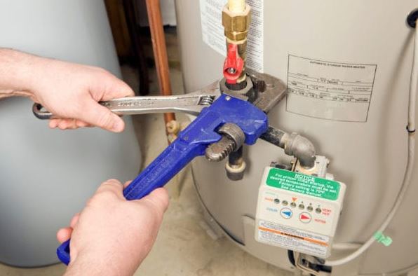 A new hot water unit being installed